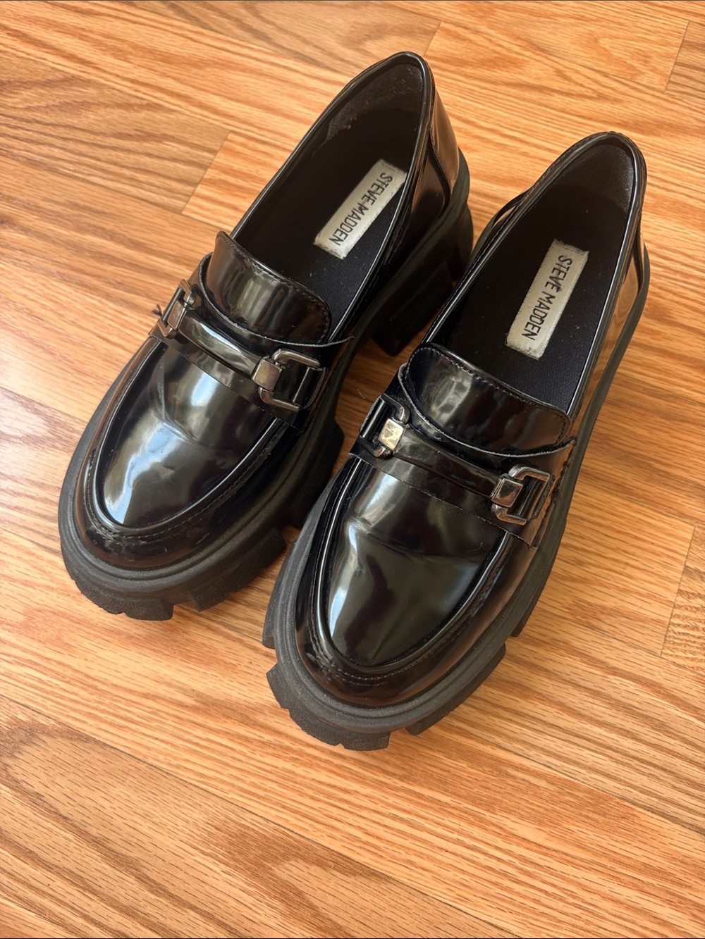 Steve Madden Black Patent Lug Sole Loafers